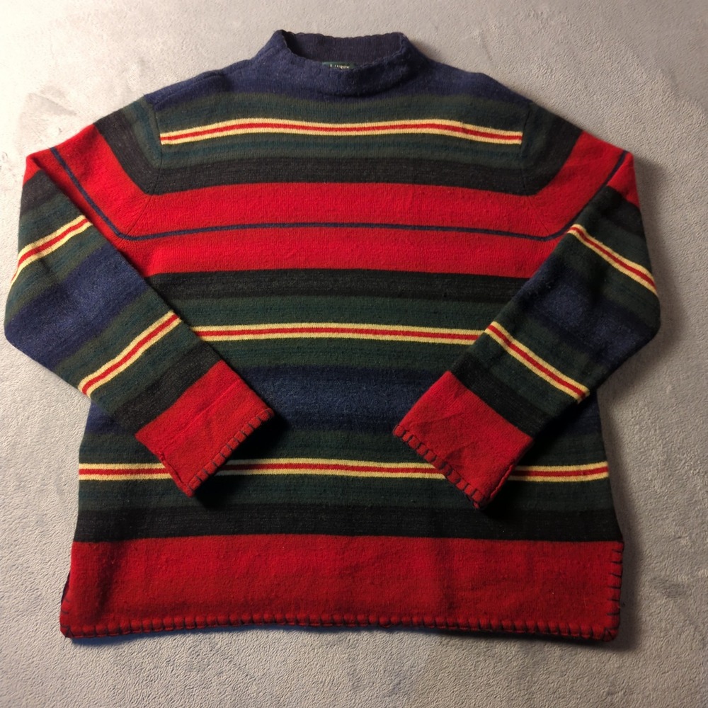 Vintage 90s Lauren Ralph Lauren Sweater Mens XL Red Green Striped Lambswool